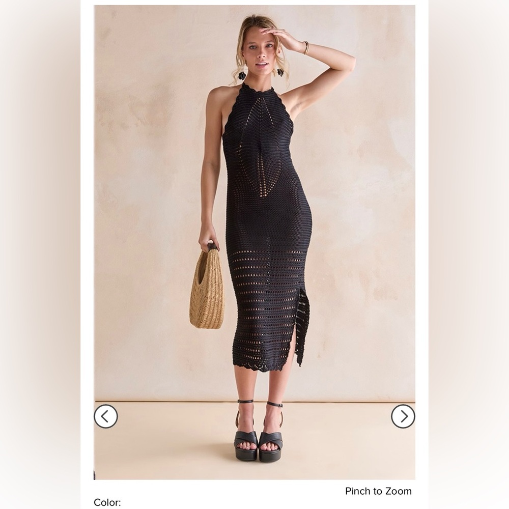 Francesca’s Elegant Black Crochet cover up Dress L NWOT